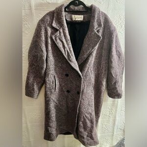 Vintage Stephanie Mathews Wool Jacket Coat Long & Lined Gray/Pink Size 14